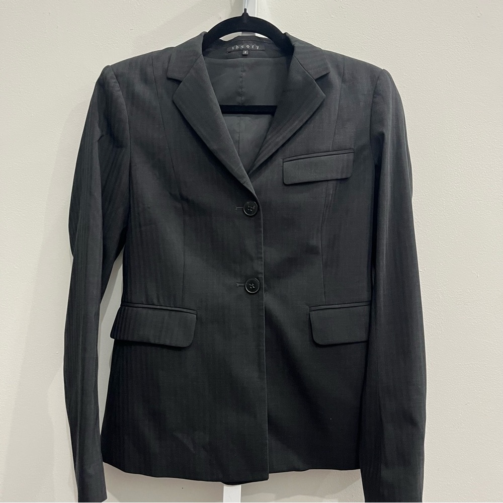 Theory Women's Black Pinstripe Pantsuit Jacket